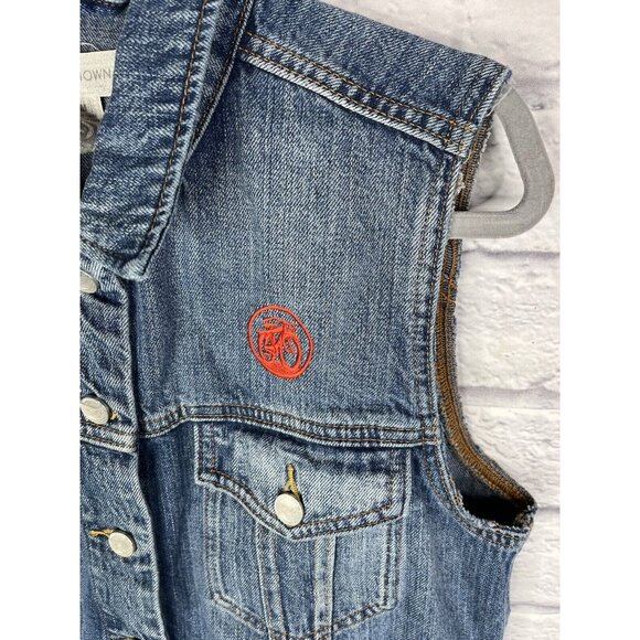 OUTERKNOWN Men's Sleeveless Denim Button Front Bicycle Embroidered Vest Medium - Picture 2 of 7